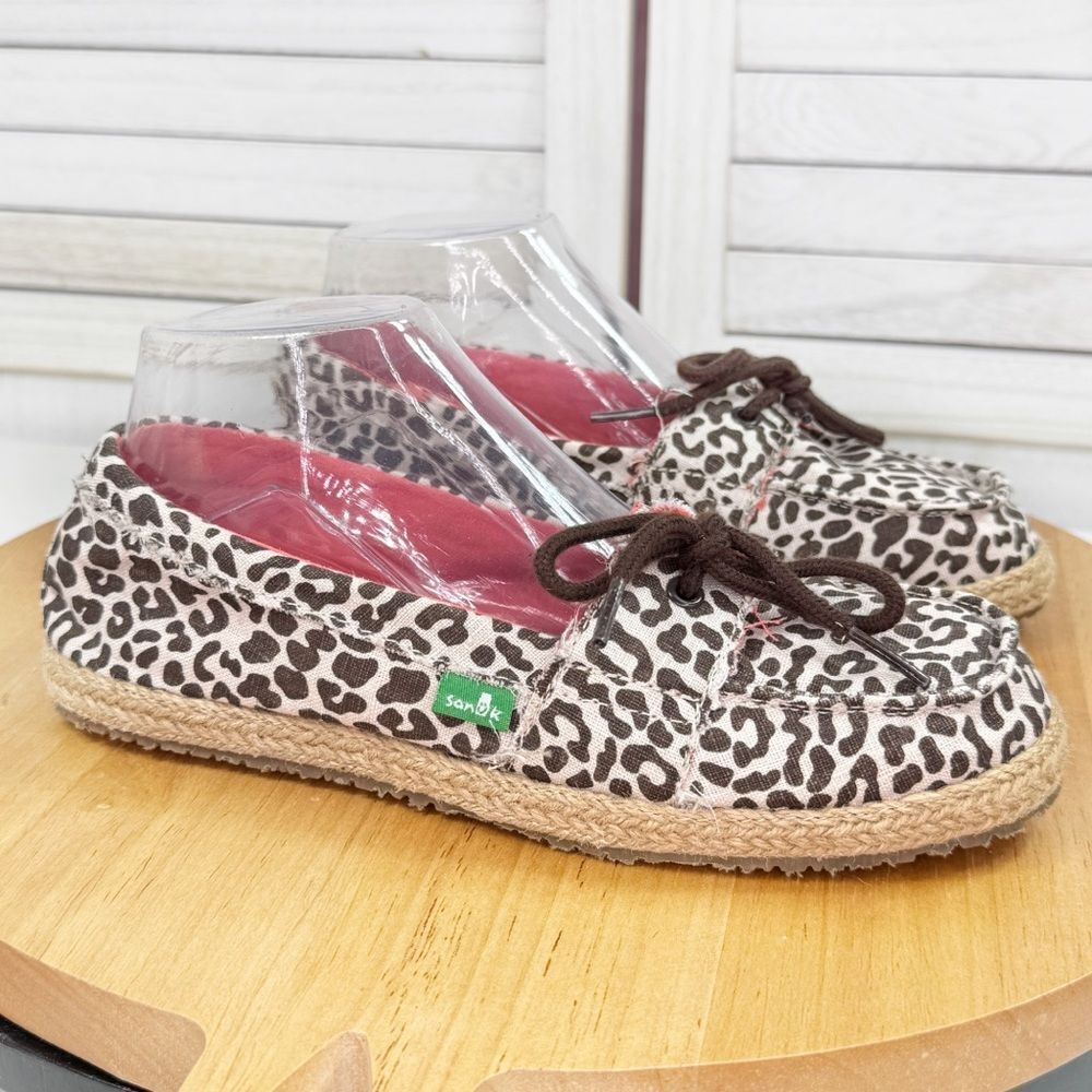 Sanuk Kariba Sidewalk Surfer Leopard Print Espadrille Hemp Slip On Shoe 7